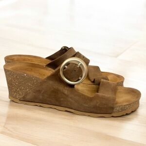 YOKONA brown suede leather cork wedge heels women’s shoes size 8